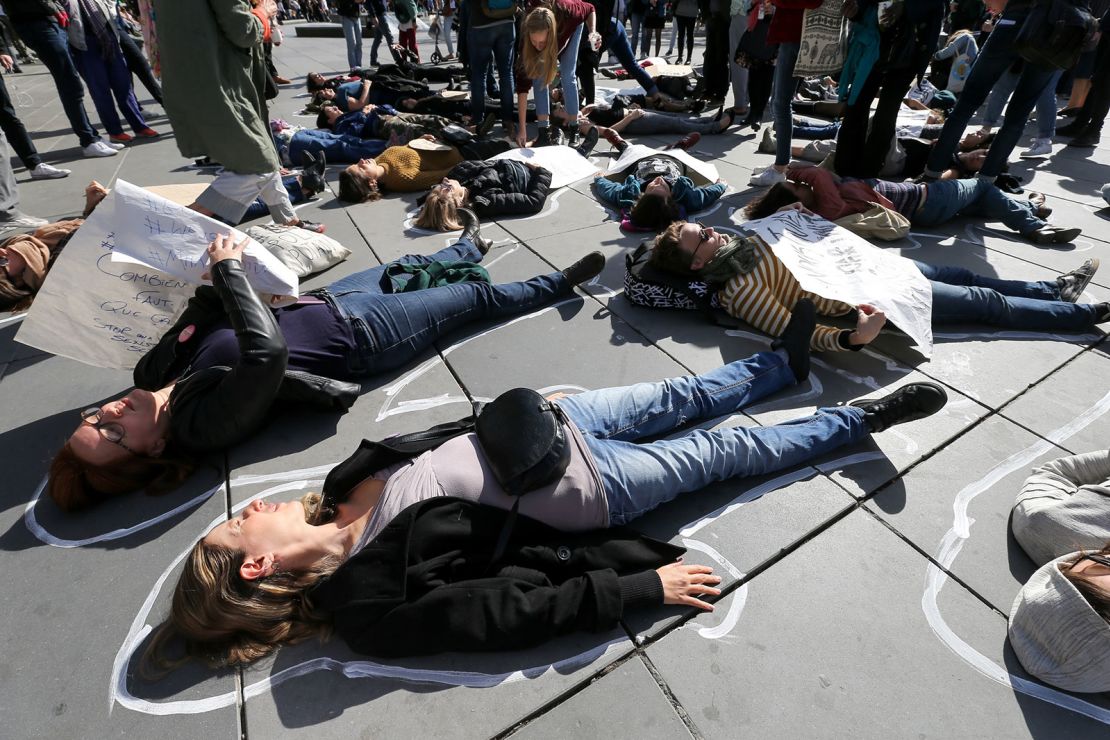 Demonstrators take part in a 