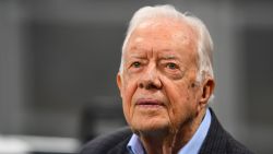 ATLANTA, GA - SEPTEMBER 30: Former president Jimmy Carter prior to the game between the Atlanta Falcons and the Cincinnati Bengals at Mercedes-Benz Stadium on September 30, 2018 in Atlanta, Georgia. (Photo by Scott Cunningham/Getty Images)