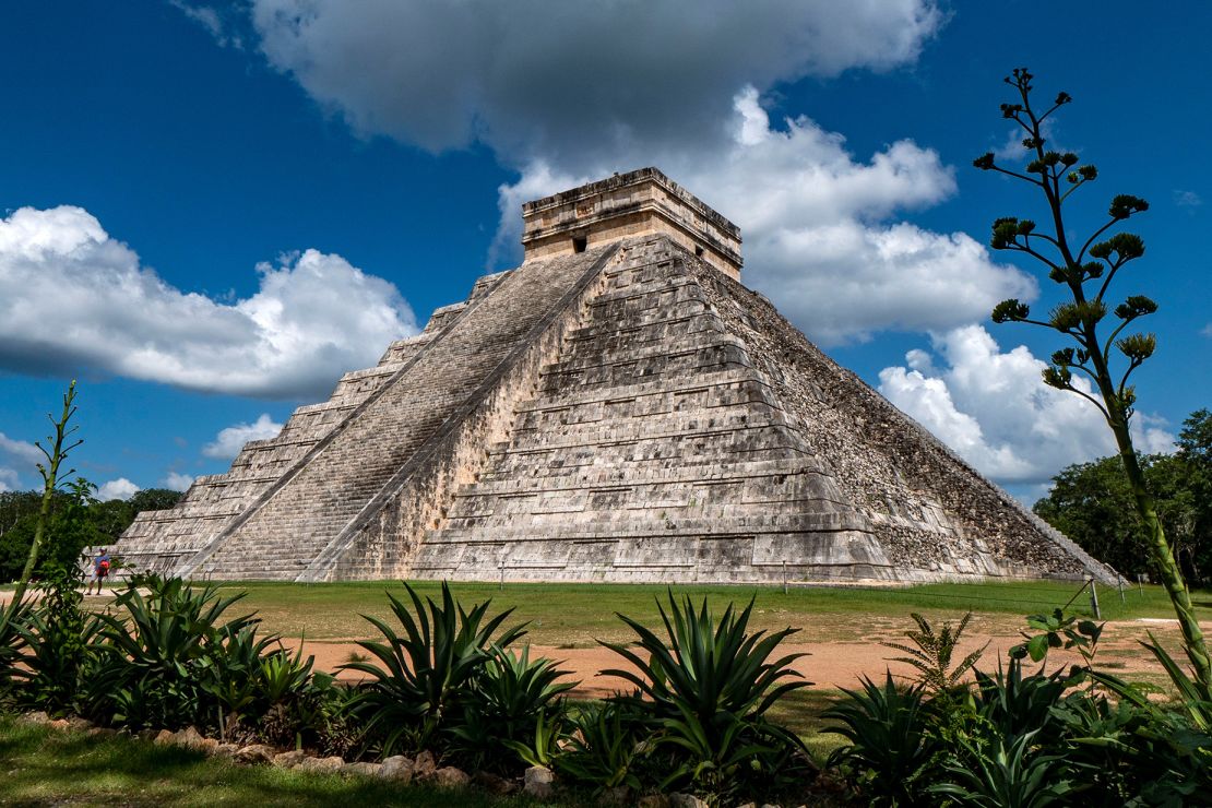 The El Castillo pyramid towers over the ruins at Chichén Itzá in Mexico’s Yucatán Peninsula. Chichén Itzá was one of the largest Maya cities.