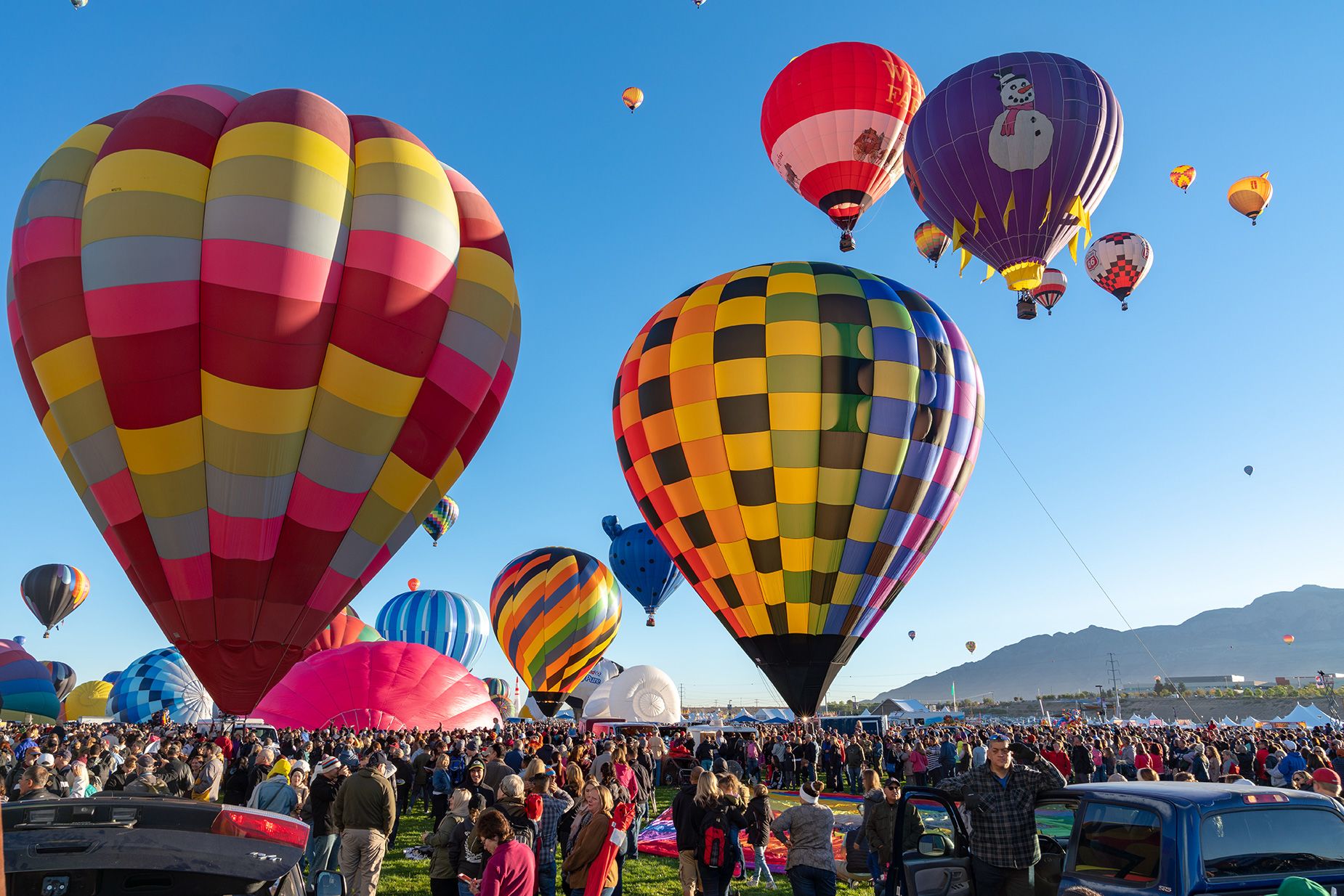 Hot Air Balloon Festival in Albuquerque. Photo taken during a cold October morning when there are hundreds of balloons ascending shortly after dawn.