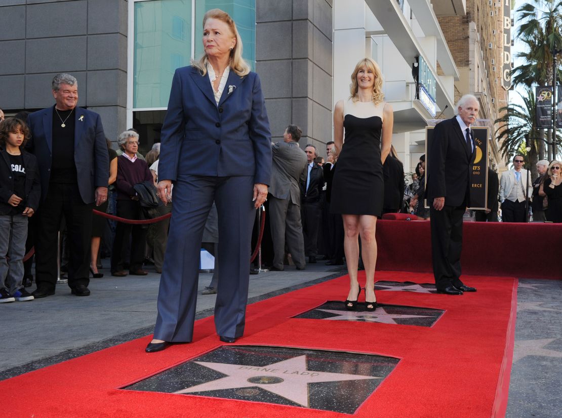 (From left) Diane Ladd, Laura Dern and Bruce Dern receiving their Hollywood Walk of Fame stars in Los Angeles in 2010. 