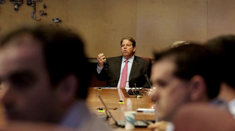 Vice President of ESPN Norby Williamson, who also oversees SportsCenter, holds a staff meeting in the executive conference room of ESPN Headquarters on November 15, 2018.