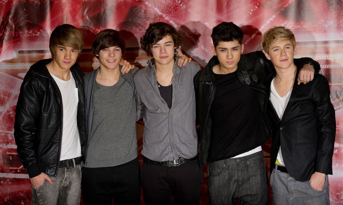 Liam Payne, Louis Tomlinson, Harry Styles, Zane Malik and Niall Horan are seen during an X Factor press conference in London in 2010.