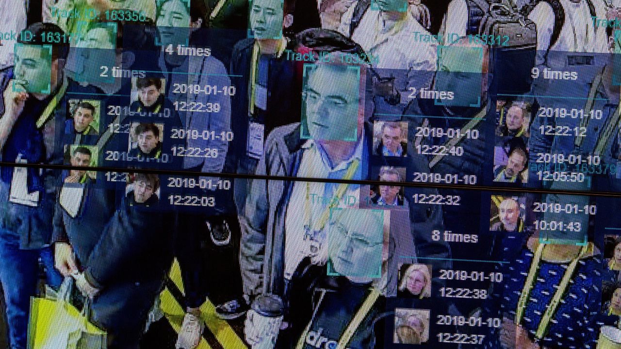 TOPSHOT - A live demonstration uses artificial intelligence and facial recognition in dense crowd spatial-temporal technology at the Horizon Robotics exhibit at the Las Vegas Convention Center during CES 2019 in Las Vegas on January 10, 2019. (Photo by DAVID MCNEW / AFP) (Photo by DAVID MCNEW/AFP via Getty Images)