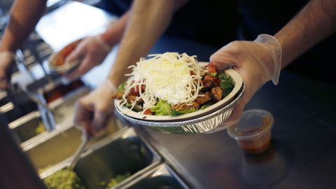 An employee prepares a burrito bowl at a Chipotle Mexican Grill Inc. restaurant in Louisville, Kentucky, on Saturday, February 2, 2019.