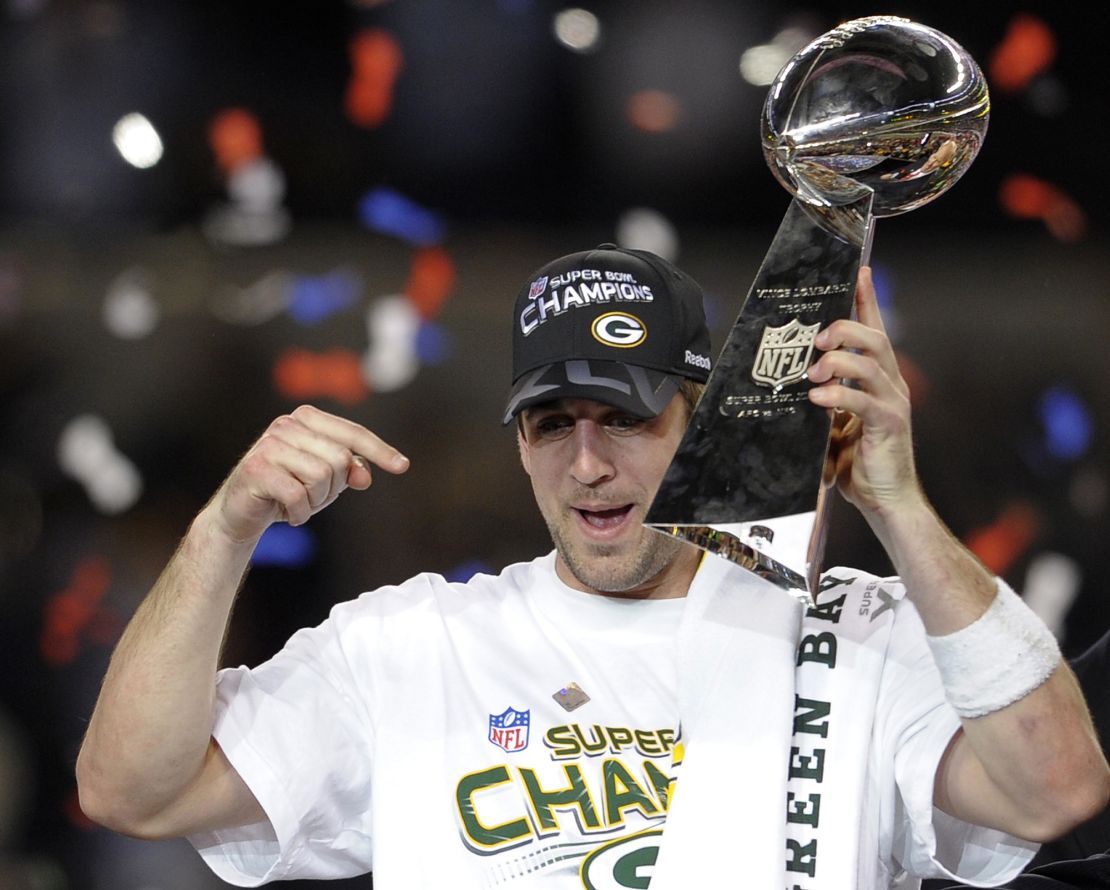 Rodgers celebrates after winning Super Bowl XLV in 2011.