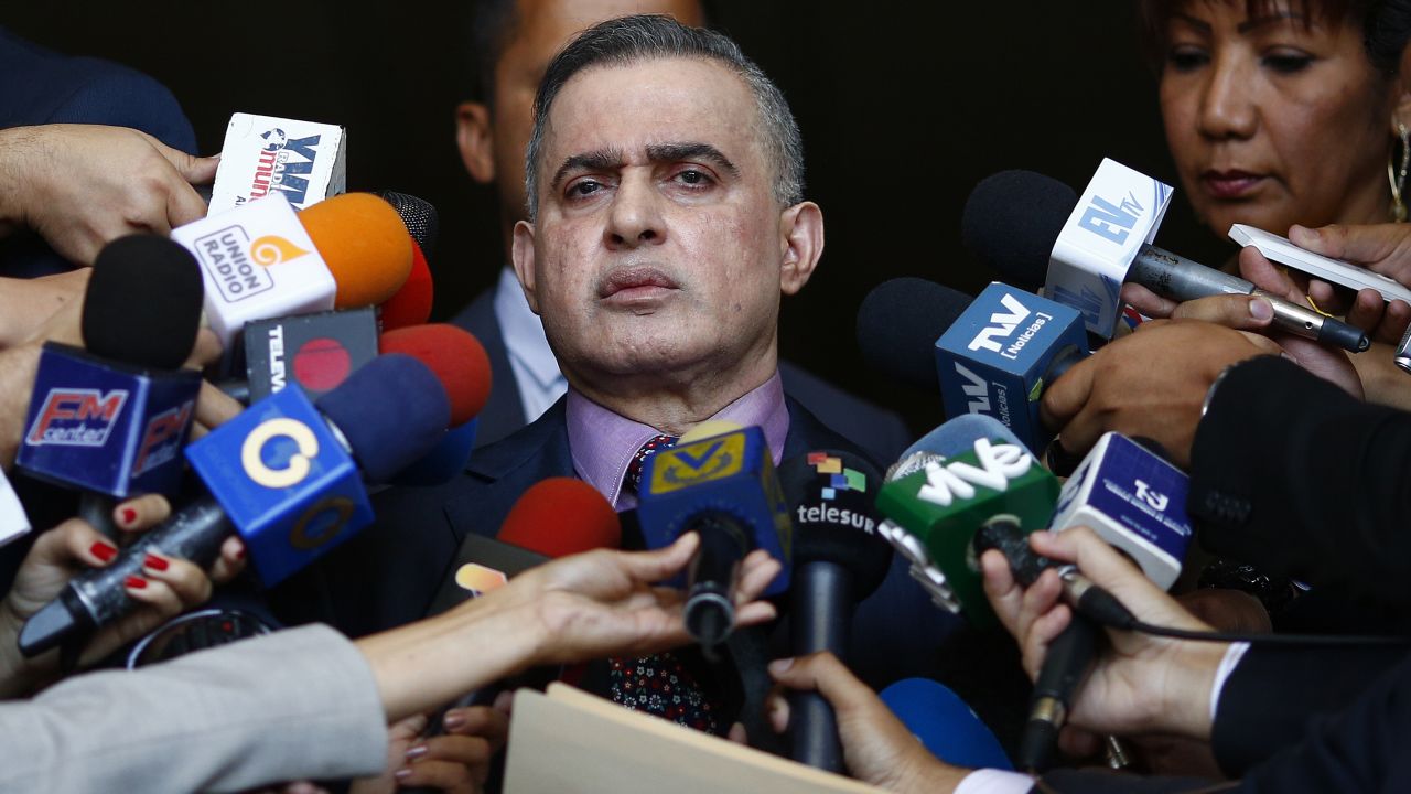 CARACAS, VENEZUELA - JANUARY 29: General Prosecutor of Venezuela Tarek William Saab talks to press at the Supreme Justice Tribunal on January 29th in Caracas, Venezuela. William Saab confirmed the embargo of all properties and accounts opposition leader Juan Guaidó. He also announced that Guaidó is not allowed to leave Venezuela as he is under investigation because of going against the constitution.
(Photo by Marco Bello/Getty Images)