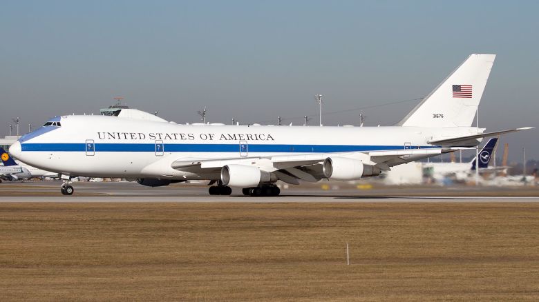 AIRPORT MUNICH, MUNICH, GERMANY - 2019/02/16: An United States US Air Force USAF Boeing E-4B bringing the American delegation back home after the Munich Security Conference. (Photo by Fabrizio Gandolfo/SOPA Images/LightRocket via Getty Images)