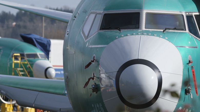 A Boeing 737 MAX 8 is pictured outside the factory on March 11, 2019 in Renton, Washington.