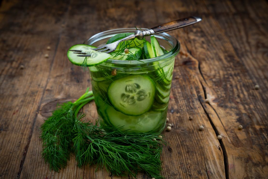 In this Swedish salad, cucumbers are pressed as part of the preparation.