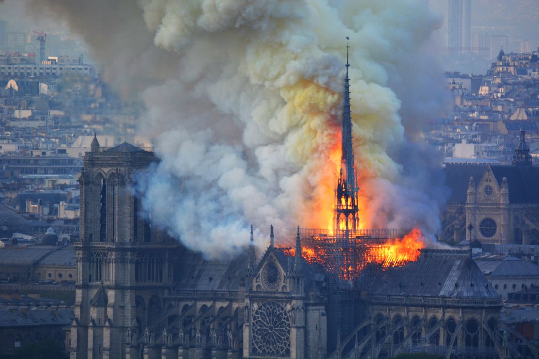 Smoke and flames rise during the 2019 fire at the cathedral.