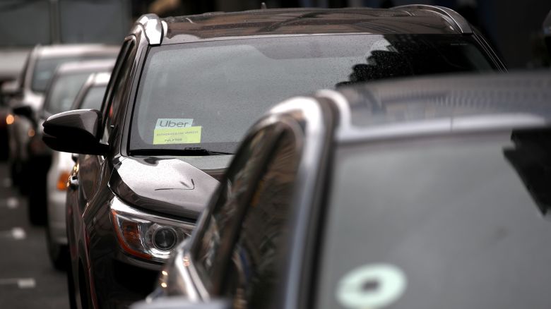 The Uber logo is displayed on a car on March 22, 2019 in San Francisco, California.