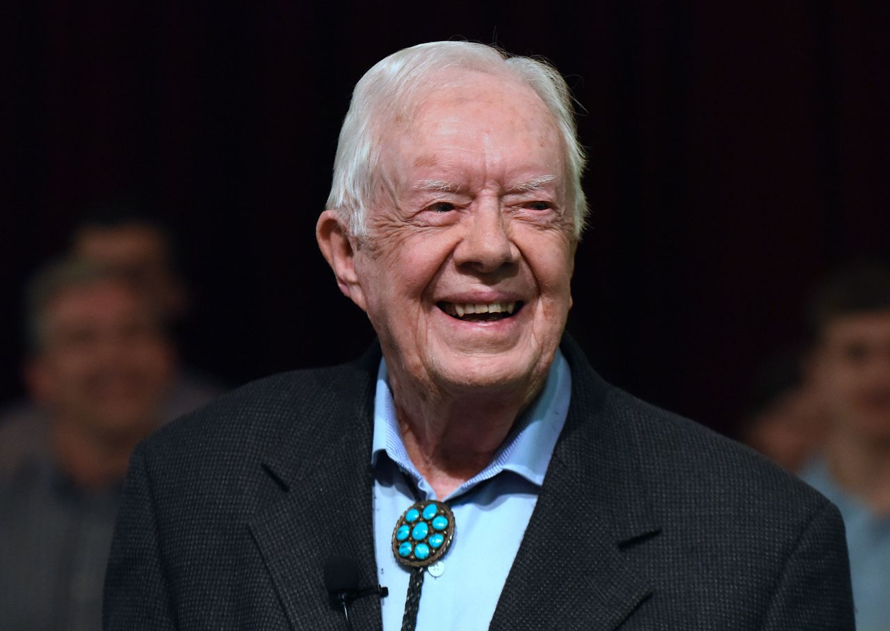 Former President Jimmy Carter speaks to the congregation at Maranatha Baptist Church before teaching Sunday school in his hometown of Plains, Georgia, on April 28, 2019.