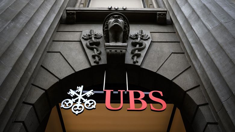 A sign of Swiss banking giant UBS is seen on their headquarters on May 8, 2019 in Zurich. (Photo by Fabrice COFFRINI / AFP) (Photo by FABRICE COFFRINI/AFP via Getty Images)