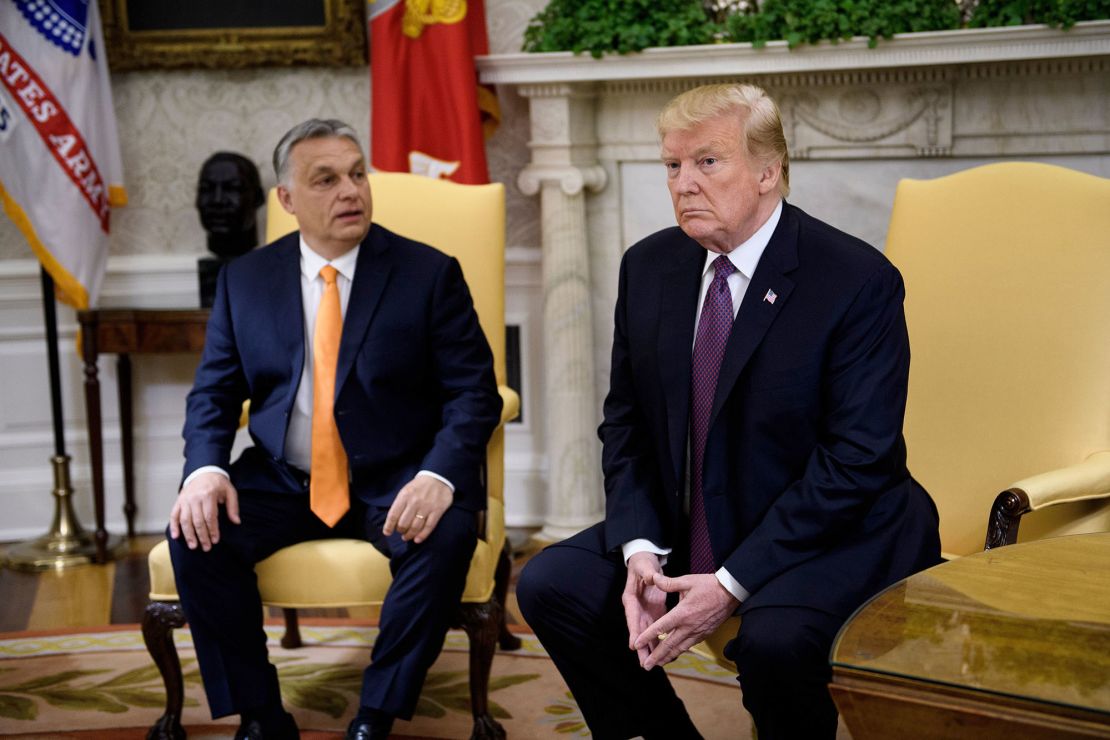 Hungary's Prime Minister Viktor Orban and former US President Donald Trump are seen at the White House in 2019.