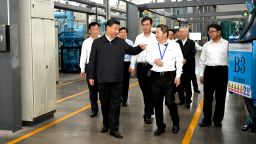 Chinese President Xi Jinping, also general secretary of the Communist Party of China Central Committee and chairman of the Central Military Commission, learns about the production process and operation of the JL MAG Rare-Earth Co. Ltd. as well as the development of the rare earth industry in the city of Ganzhou in east China's Jiangxi Province on May 20, 2019.