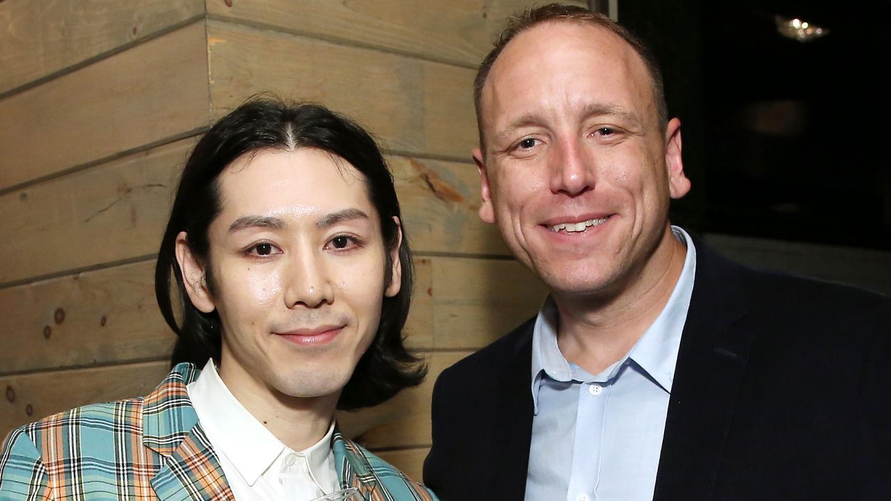 Competitive eaters Takeru Kobayashi (L) and Joey Chestnut attend the Tribeca Film Festival after-party for "The Good, The Bad, The Hungry", hosted by Tribeca/ESPN Sports at Ainsworth FIDI on April 26, 2019 in New York City.