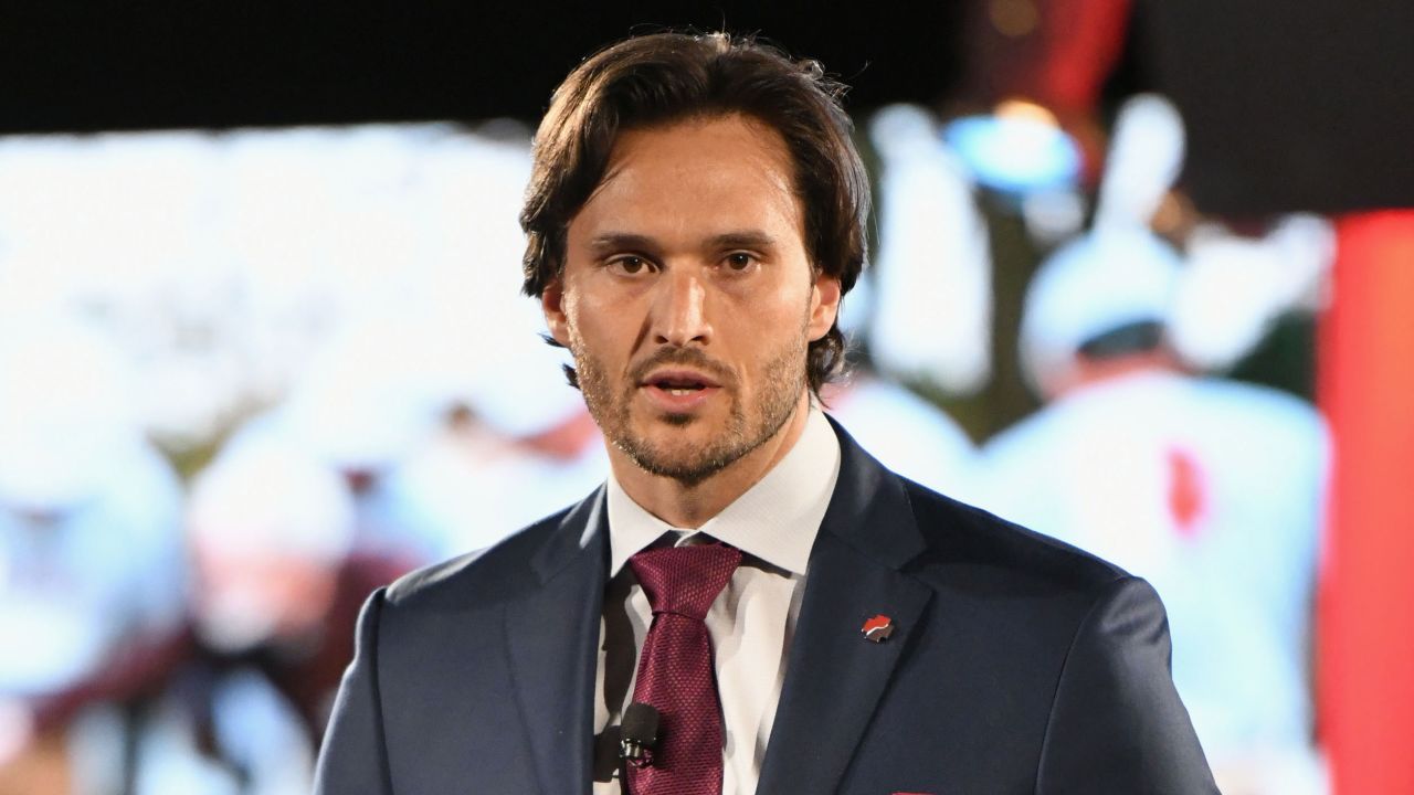 Jake Wood speaks on stage during an event held for veterans and their service to community in New York on May 1, 2019.