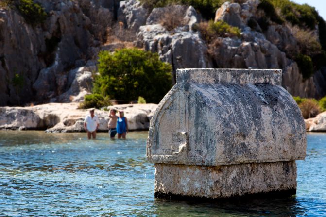 <strong>Watery grave:</strong> A Lycian tomb sitting in water, near the village of Kaleüçağız.
