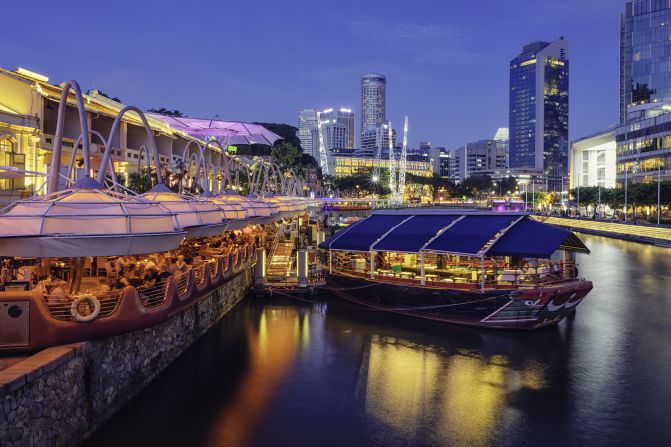 <strong>13. Singapore:</strong> Its relative lack of affordability is what placed Singapore further down Time Out's list, but the Asian city-state has everything from super-luxe cocktail bars to low-key pubs and jazz bars. The Clarke Quay nightlife area is pictured.