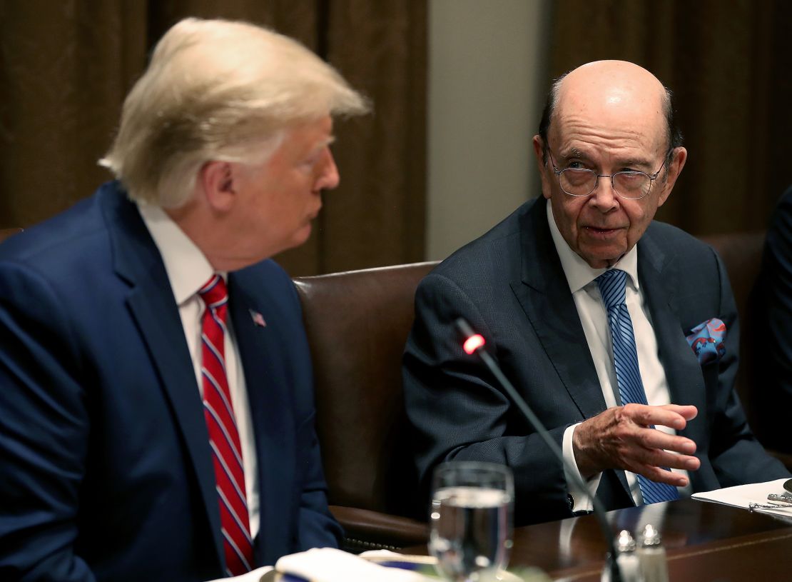 President Donald Trump depicted with then-trade secretary Wilbur Ross in June 2019. Ross said Trump is probably not charging over-the-board rates on other nations without exclusions for certain products.