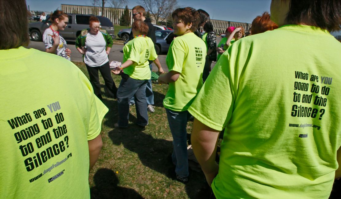 Blaine High School students hold a rally and press conference just off school property at the end of the school day on April 15, 2010.