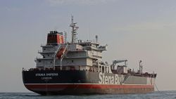 A picture taken on July 21, 2019, shows the British-flagged tanker Stena Impero anchored off the Iranian port city of Bandar Abbas. - Iran warned Sunday that the fate of a UK-flagged tanker it seized in the Gulf depends on an investigation, as Britain said it was considering options in response to the standoff. Authorities impounded the Stena Impero with 23 crew members aboard off the port of Bandar Abbas after the Islamic Revolutionary Guard Corps seized it Friday in the highly sensitive Strait of Hormuz. (Photo by Hasan Shirvani / MIZAN NEWS AGENCY / AFP) (Photo by HASAN SHIRVANI/MIZAN NEWS AGENCY/AFP via Getty Images)