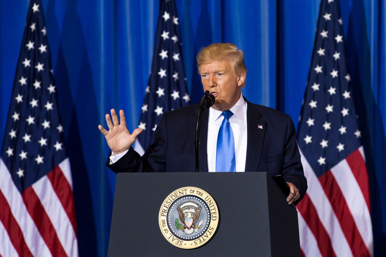 President Donald Trump speaks at a press conference after the G-20 Summit on June 29, 2019, in Osaka, Japan.