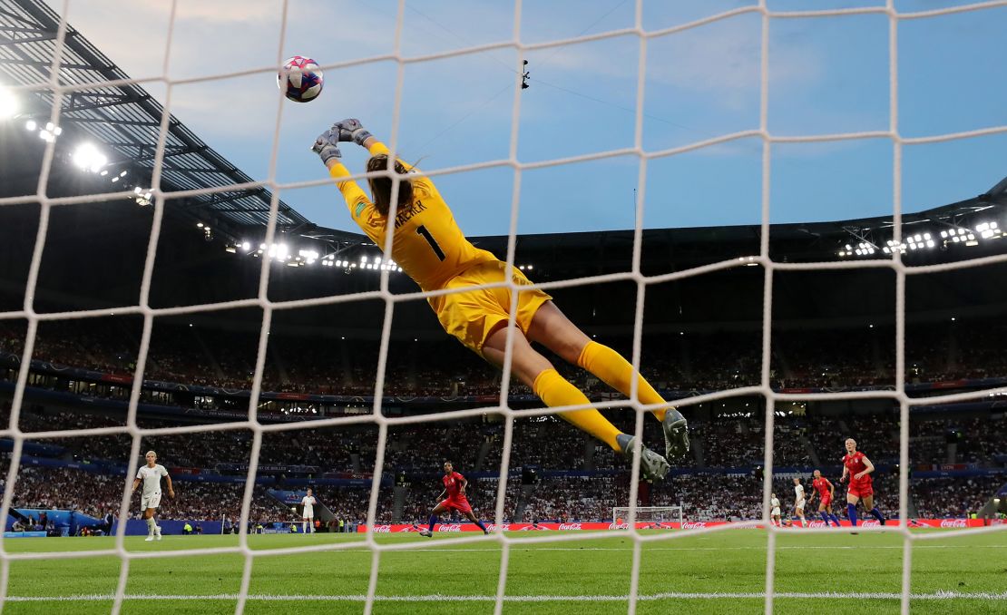 Naeher makes a save during the 2019 Women's World Cup semifinal.