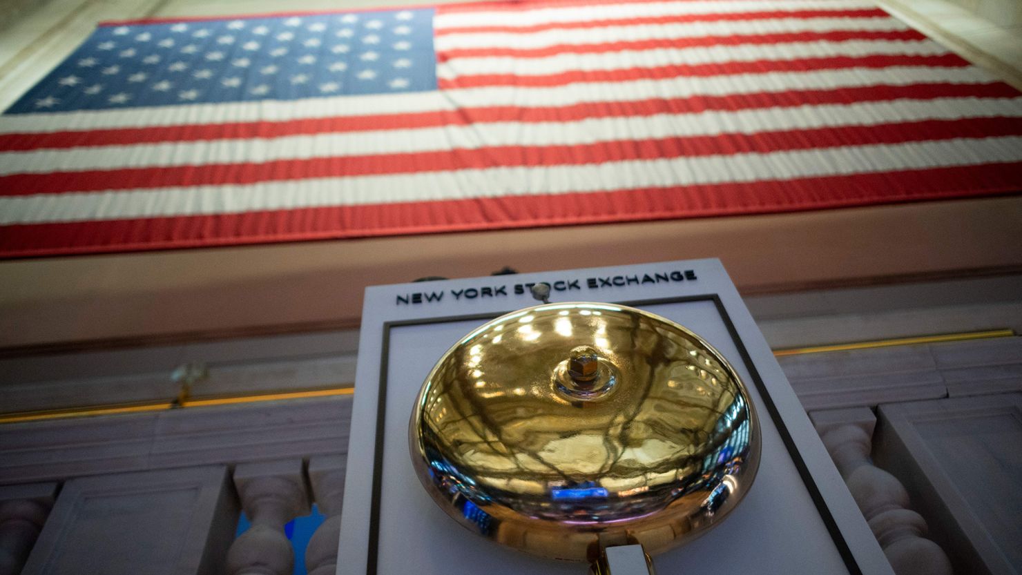 The bell is pictured at the New York Stock Exchange (NYSE) on August 5, 2019, at Wall Street in New York City.