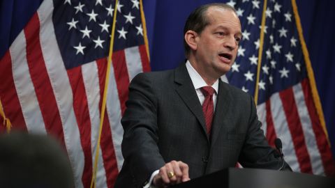 Then-Secretary of Labor Alex Acosta speaks discusses his role in the Jeffrey Epstein case, in Washington, DC, on July 10, 2019.