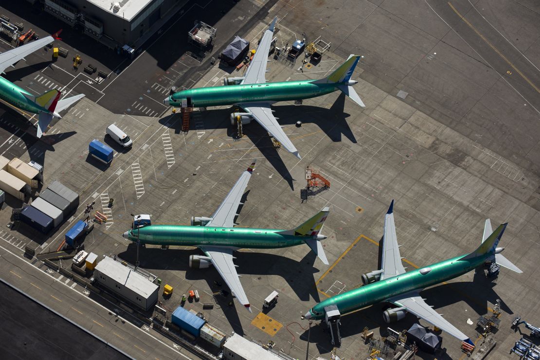 Boeing 737 MAX airplanes are seen after leaving the assembly line at a Boeing facility on August 13, 2019 in Renton, Washington.