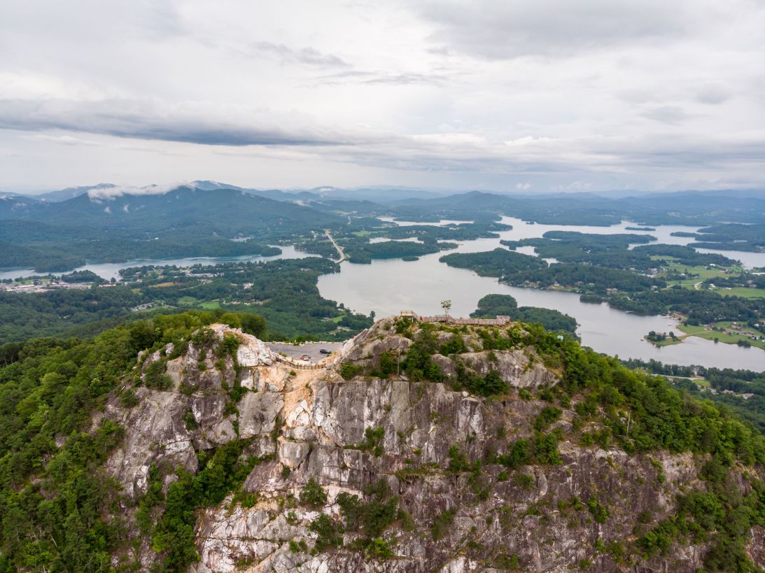 The summit of Bell Mountain, a remote peak near Hiawassee, Georgia. Lake Chatuge, on Georgia's border with North Carolina, can be seen in the background.