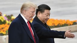 Chinese leader Xi Jinping walks with US President Donald Trump during a welcome ceremony at the Great Hall of the People in Beijing for Trump's 2017 state visit to China.