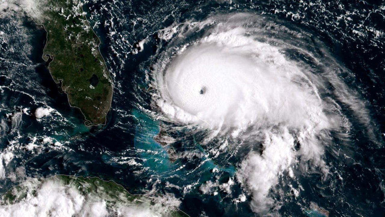 ATLANTIC OCEAN - SEPTEMBER 1:  In this NOAA GOES-East satellite handout image, Hurricane Dorian, now a Cat. 5 storm, tracks towards the Florida coast taken at 13:20Z September 1, 2019 in the Atlantic Ocean. A hurricane warning is in effect for much of the northwestern Bahamas as it gets hit with 175 mph winds. According to the National Hurricane Center Dorian is predicted to hit the U.S. as a Category 4 storm. (Photo by NOAA via Getty Images)