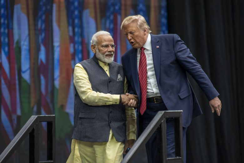 Indian Prime Minister Narendra Modi and US President Donald Trump at NRG Stadium after a rally on September 22, 2019 in Houston, Texas.