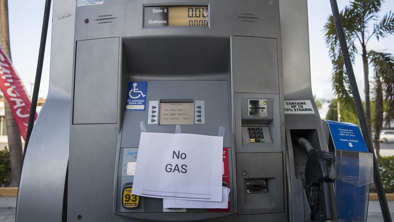 WEST PALM BEACH, FLORIDA  - AUGUST 30:  A 'No Gas' sign is seen on a gas pump at a station after it ran out of gas as people get fuel before the arrival of Hurricane Dorian on August 30, 2019 in West Palm Beach, Florida. Dorian has the potential to strengthen to a Category 4 storm when it is expected to make landfall Monday along the Florida coast. (Photo by Joe Raedle/Getty Images)