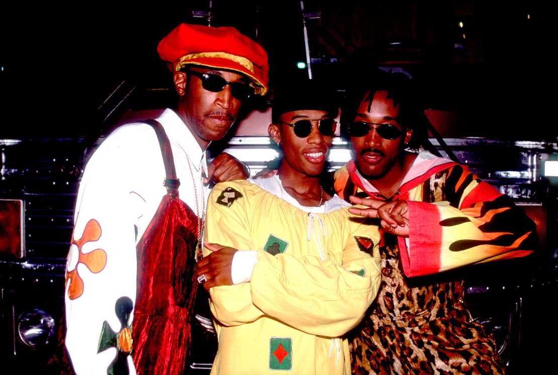 From left, Timothy Christian Riley and his cousins, brothers Raphael Saadiq (born Charles Wiggins) and D'wayne Wiggins of Tony! Toni! Tone! pose backstage at the Marcus Amphitheater, Milwaukee, Wisconsin on July 3, 1991.