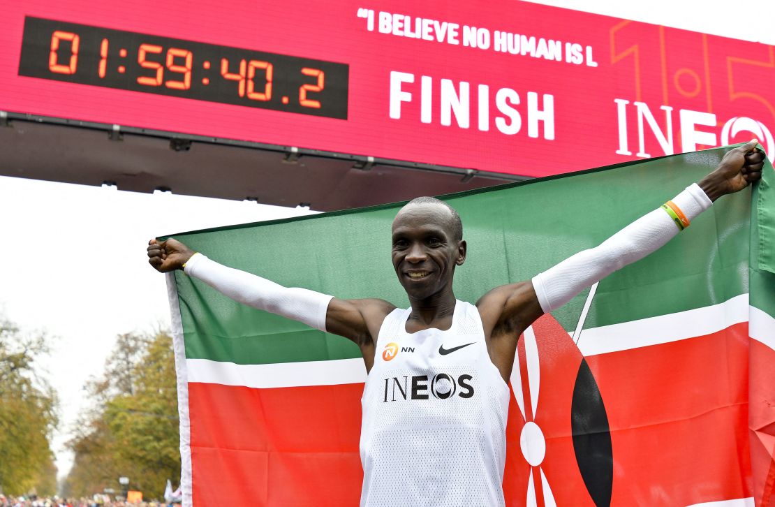 Eliud Kipchoge broke the barrier for the two-hour marathon on October 12, 2019 in Vienna, Austria. His time of 1hr 59min 40.2sec was an unofficial record due to the specially prepared conditions.