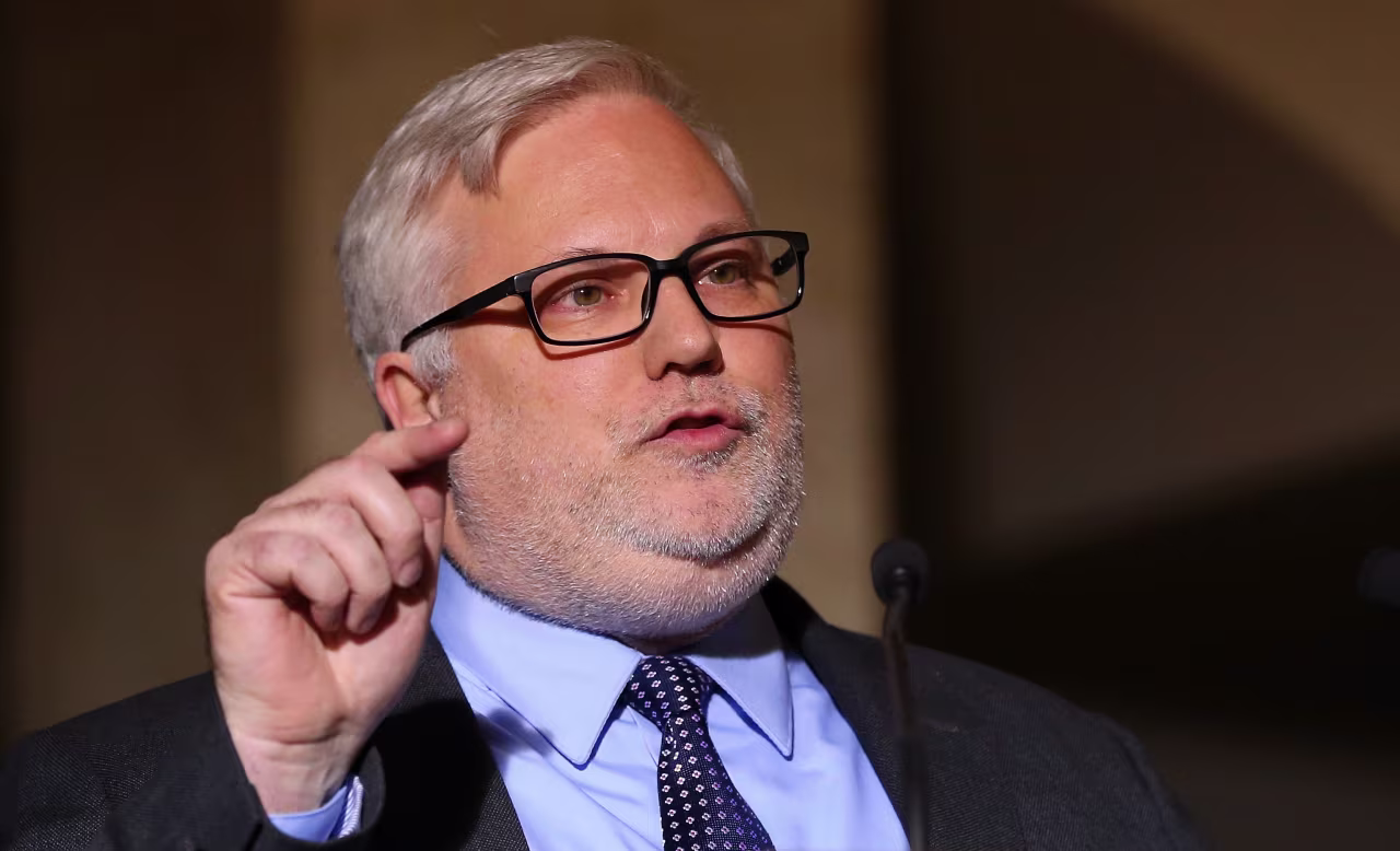 Joel D. Rayburn speaks to the media a day prior to the Syrian Constitutional Committee meeting in Geneva, at the European headquarters of the United Nations in Geneva, Switzerland on October 29, 2019.
