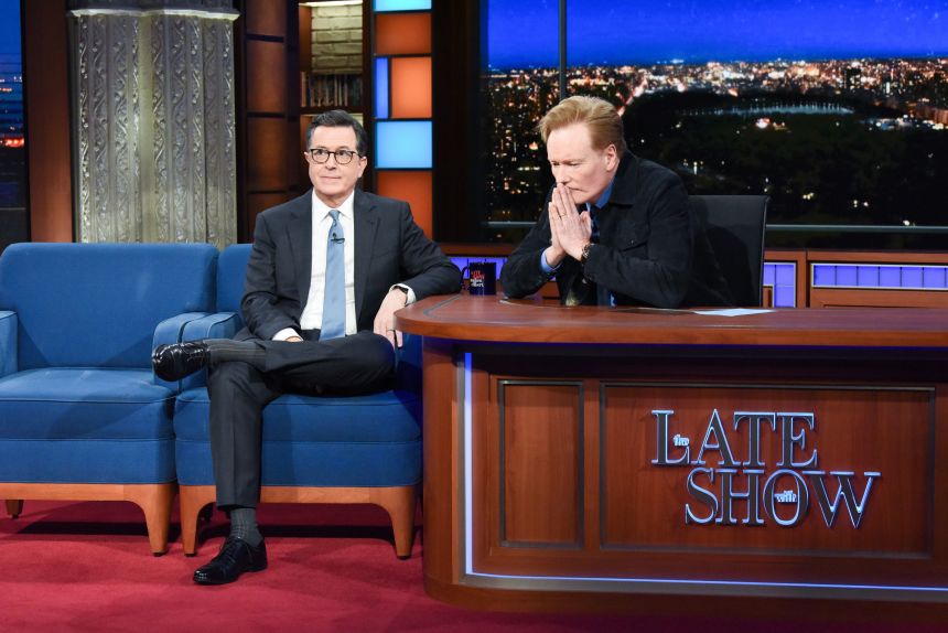 Stephen Colbert and Conan O'Brien in 2019.