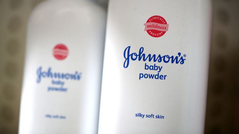 SAN ANSELMO, CALIFORNIA - OCTOBER 18: Containers of Johnson's baby powder made by Johnson and Johnson sits on a shelf at Jack's Drug Store on October 18, 2019 in San Anselmo, California. Johnson & Johnson, the maker of Johnson's baby powder, announced a voluntary recall of 33,000 bottles of baby powder after federal regulators found trace amounts of asbestos in a single bottle of the product.  (Photo Illustration by Justin Sullivan/Getty Images)