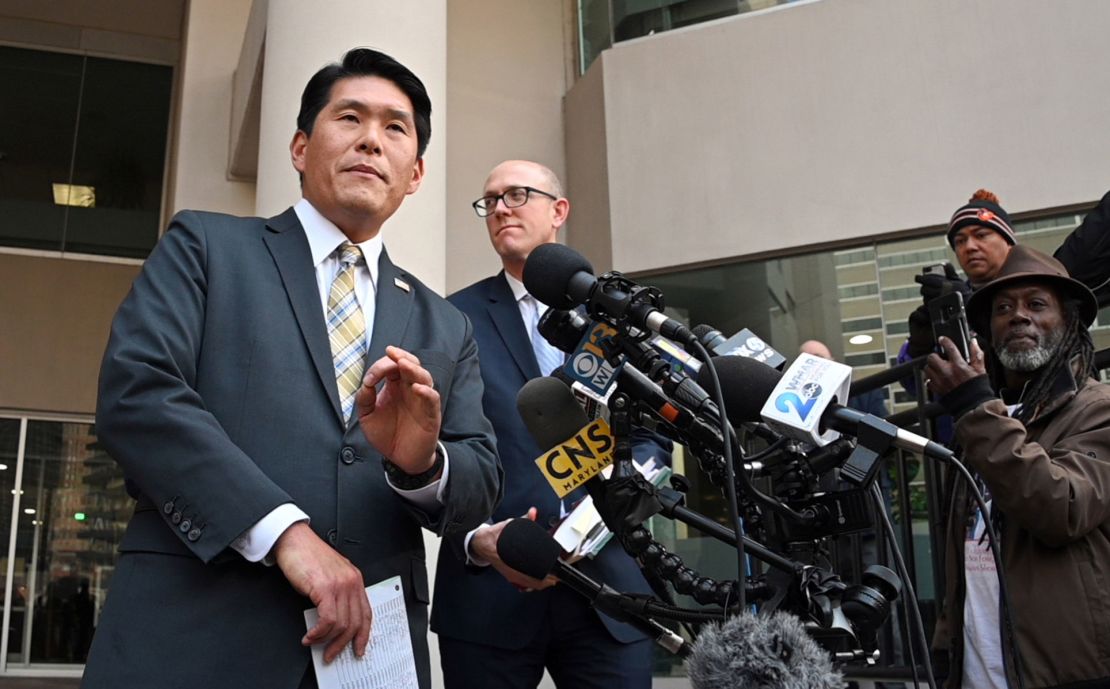US Attorney Robert Hur speaks to the press after former Baltimore mayor Catherine Pugh pleaded guilty to conspiracy and tax evasion in November 21, 2019.