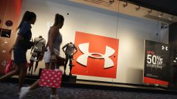 An Under Armour store front is seen on November 04, 2019 in Sunrise, Florida. Under Armour stock dipped in price as reports indicate that federal authorities are investigating the company's accounting practices.