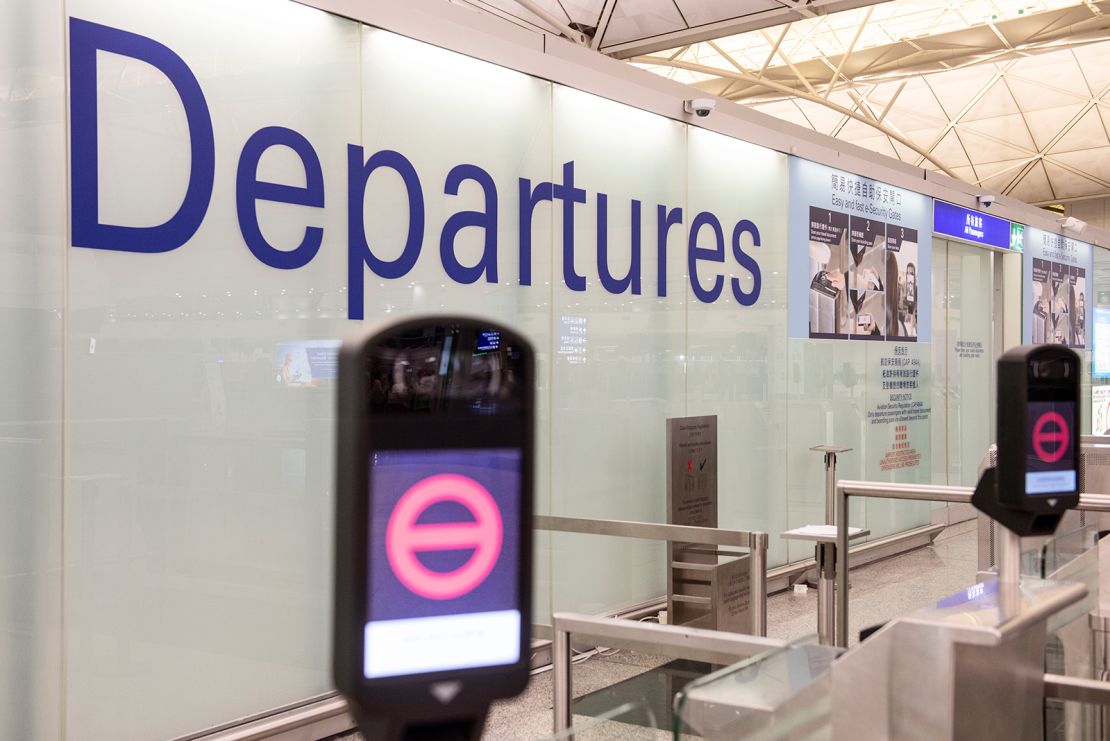 Facial recognition gates at the departure hall of Hong Kong International Airport.