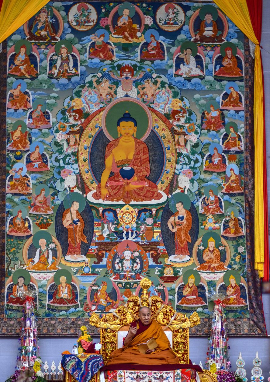 Tibetan spiritual leader the Dalai Lama speaks at the opening ceremony for a series of teachings in Bodh Gaya, India, on January 2020.