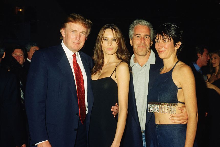 Donald Trump, Melania Trump, Jeffrey Epstein and Ghislaine Maxwell appear together at Mar-a-Lago in 2000.
