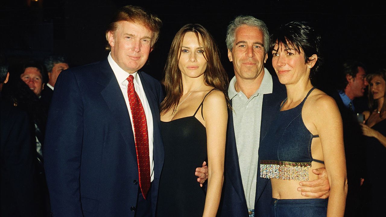 From left: Donald Trump and his then-girlfriend Melania Knauss, Jeffrey Epstein and Ghislaine Maxwell pose together at the Mar-a-Lago club, Palm Beach, Florida, on  February 12, 2000.