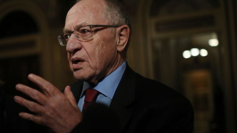Attorney Alan Dershowitz, a member of President Donald Trump's legal team, speaks to the press in the Senate Reception Room during the Senate impeachment trial at the U.S. Capitol on January 29, 2020 in Washington, DC.