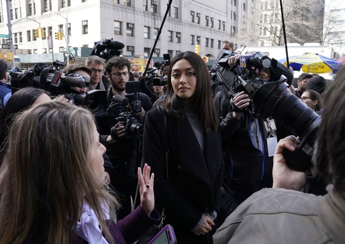 Ambra Battilana Gutierrez outside Manhattan Criminal Court in 2020.